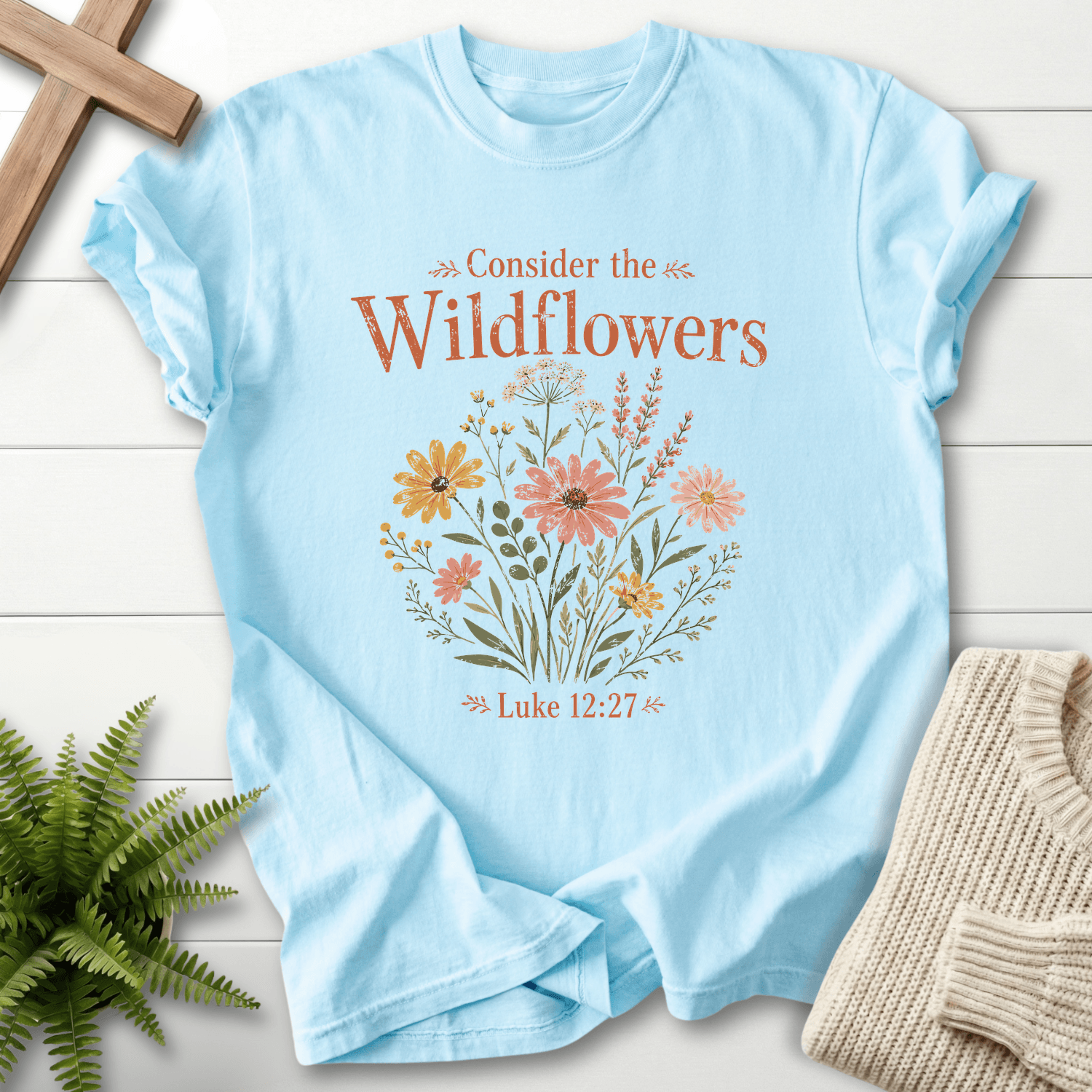 Consider the Wildflowers Boho T-Shirt in Chambray | She Wears Faith