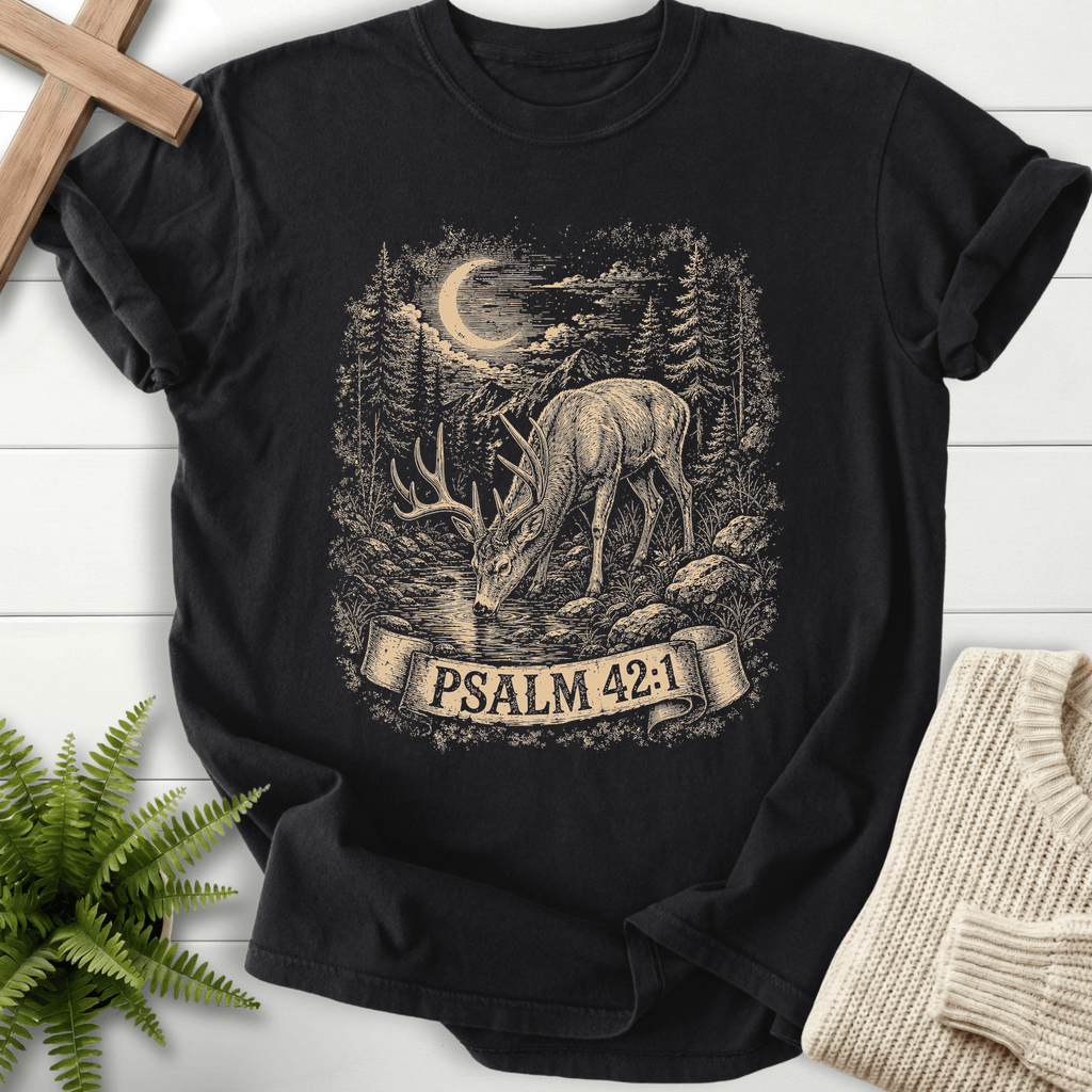 Deer In Night Sky Ps 42 1 T-Shirt in Black | She Wears Faith