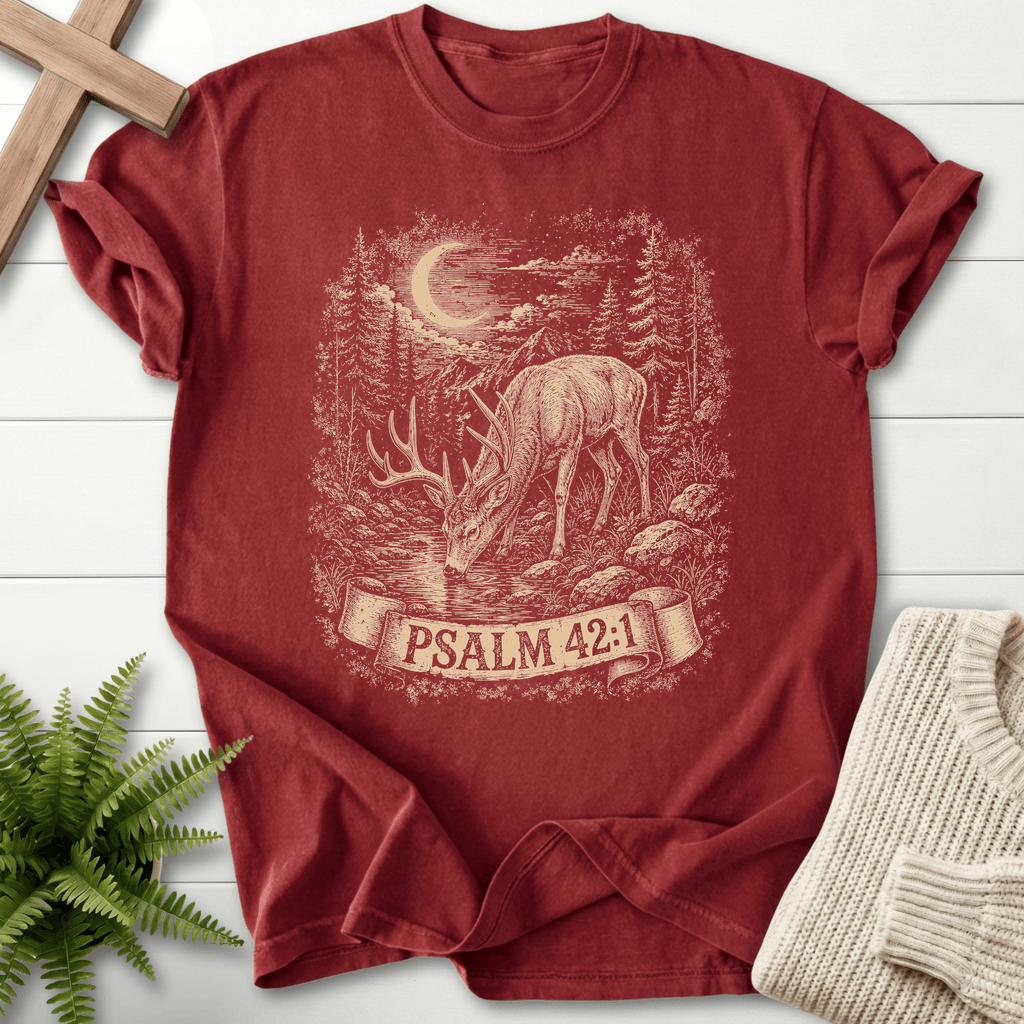 Deer In Night Sky Ps 42 1 T-Shirt in Brick | She Wears Faith