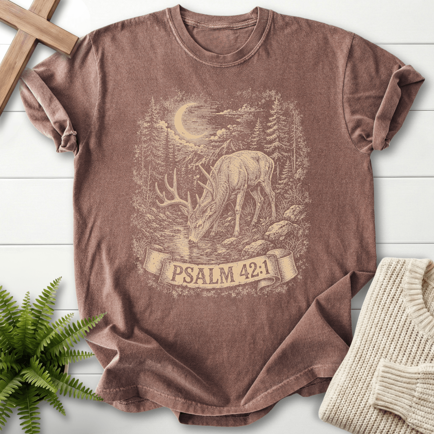 Deer In Night Sky Ps 42 1 T-Shirt in Espresso | She Wears Faith