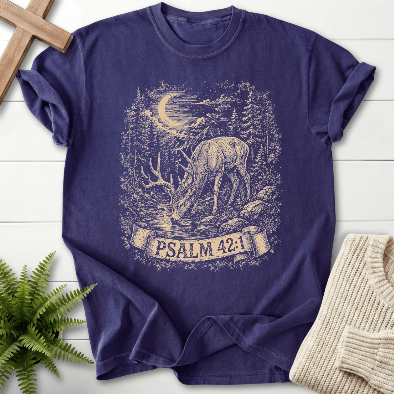 Deer In Night Sky Ps 42 1 T-Shirt in Grape | She Wears Faith