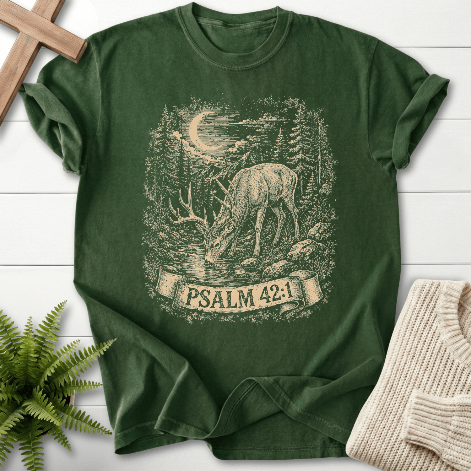 Deer In Night Sky Ps 42 1 T-Shirt in Hemp | She Wears Faith