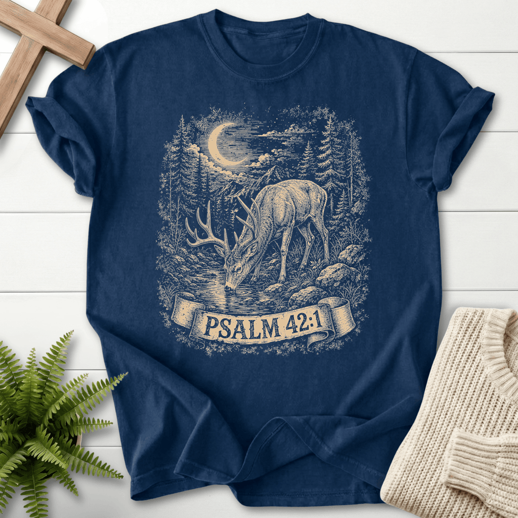 Deer In Night Sky Ps 42 1 T-Shirt in Navy | She Wears Faith