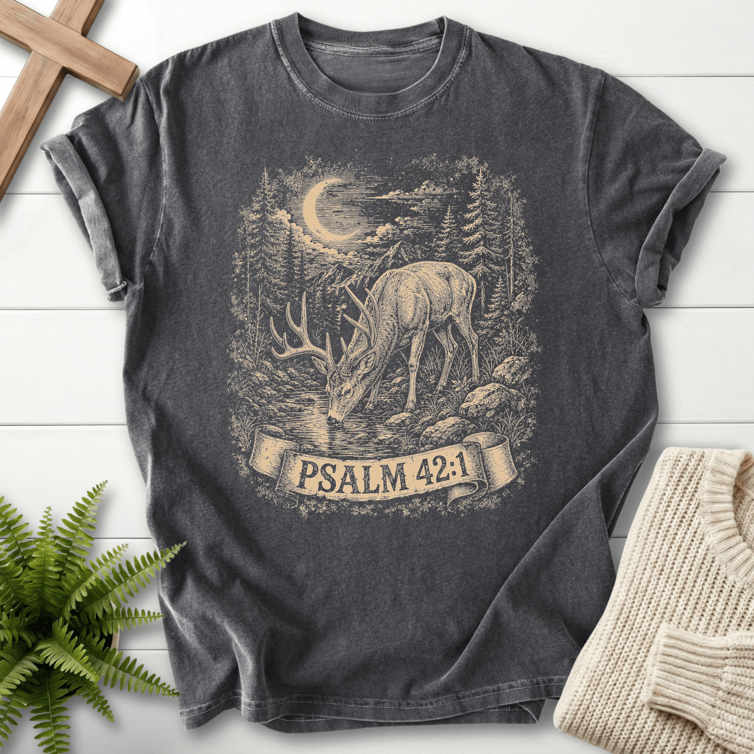 Deer In Night Sky Ps 42 1 T-Shirt in Pepper | She Wears Faith