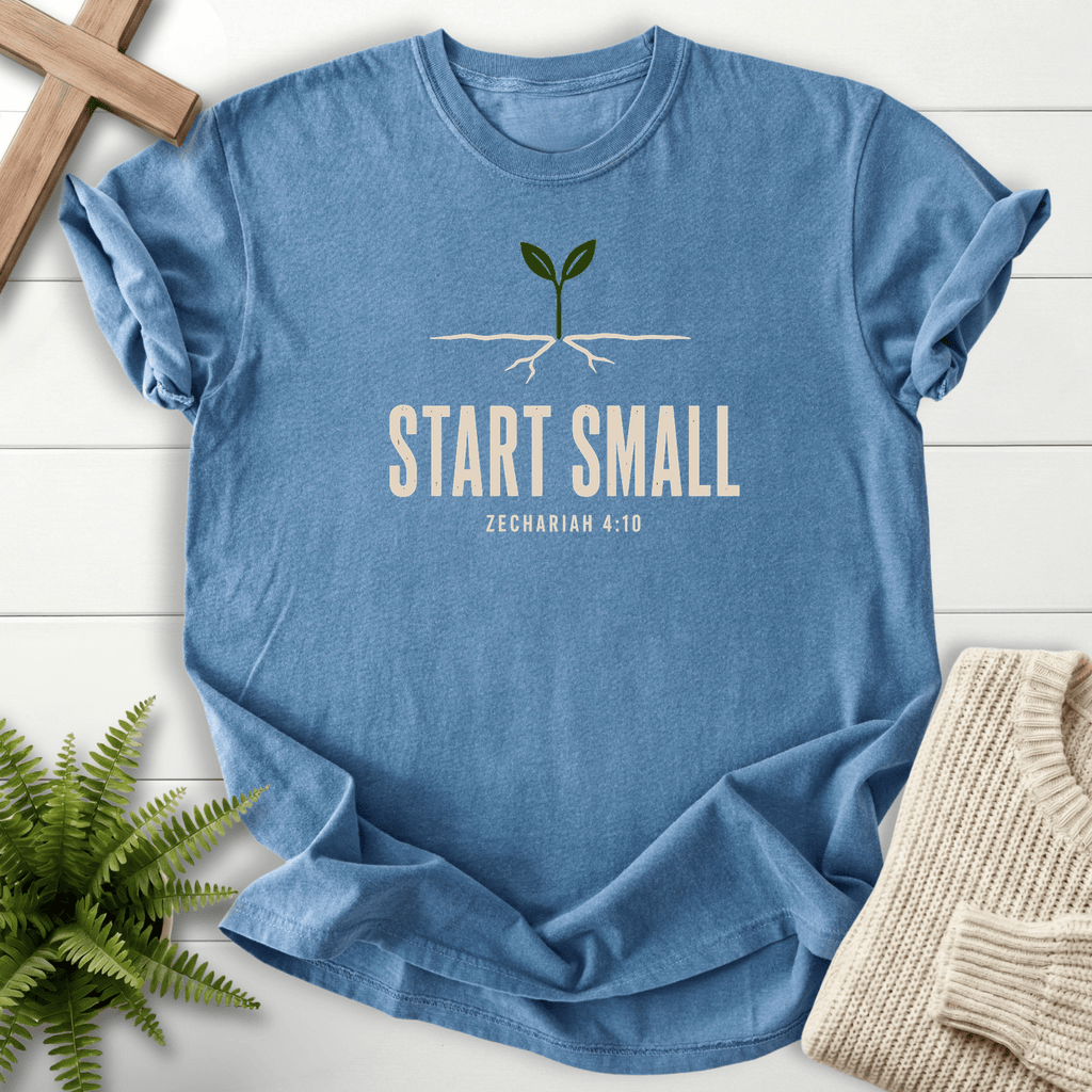 Do Not Despise Small Beginnings Zech 4 10 T-Shirt in Blue Jean | She Wears Faith