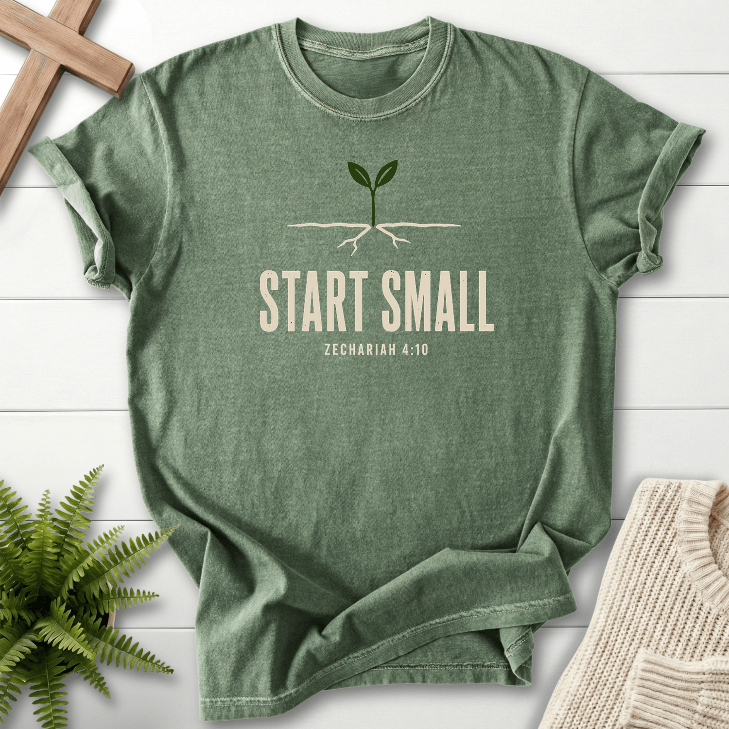 Do Not Despise Small Beginnings Zech 4 10 T-Shirt in Moss | She Wears Faith