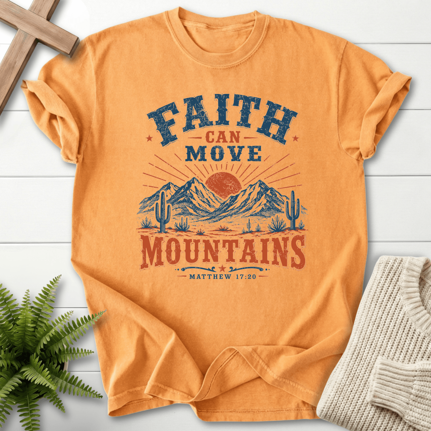 Faith Can Move Mountains Matt 17 20 T-Shirt in Citrus | She Wears Faith