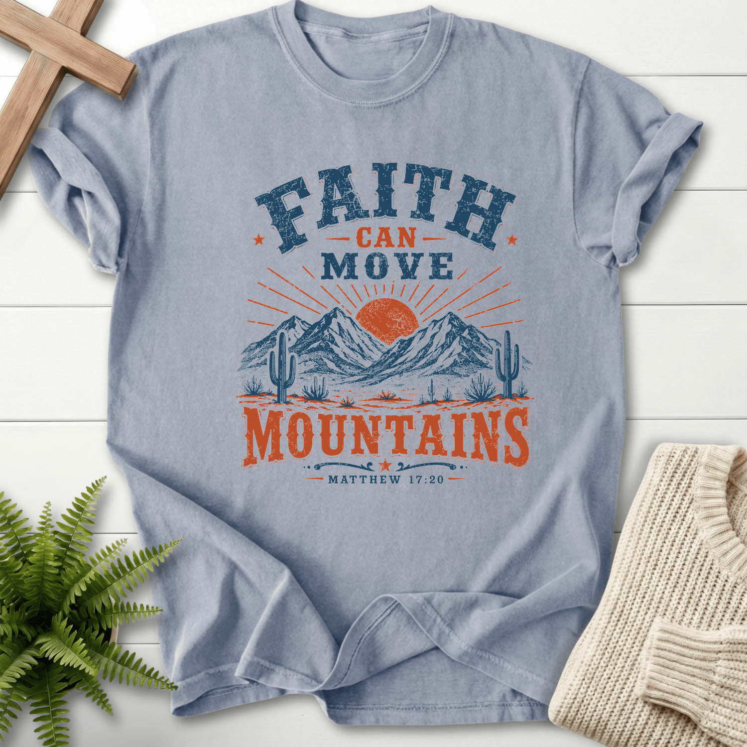 Faith Can Move Mountains Matt 17 20 T-Shirt in Granite | She Wears Faith