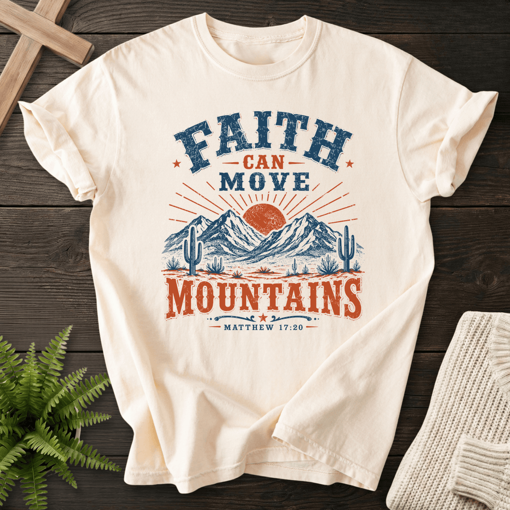 Faith Can Move Mountains Matt 17 20 T-Shirt in Ivory | She Wears Faith