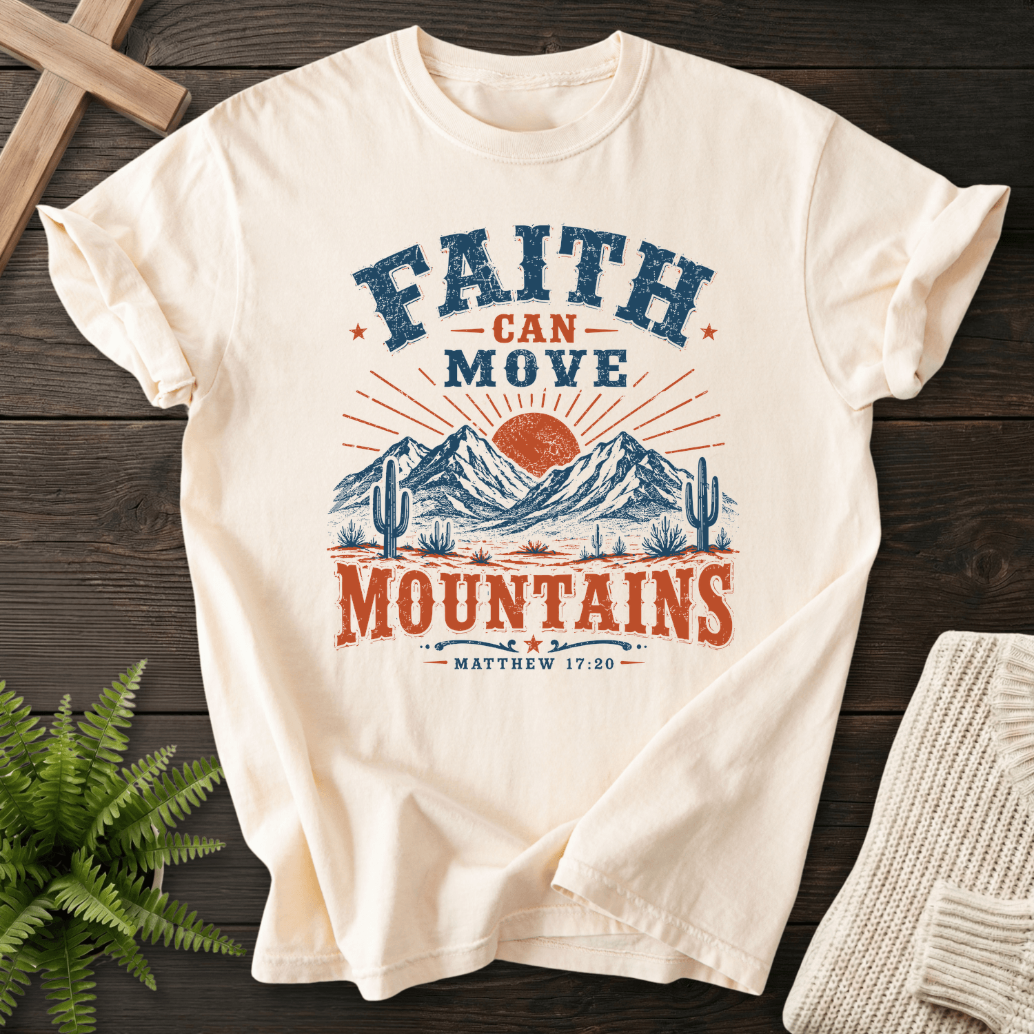 Faith Can Move Mountains Matt 17 20 T-Shirt in Ivory | She Wears Faith