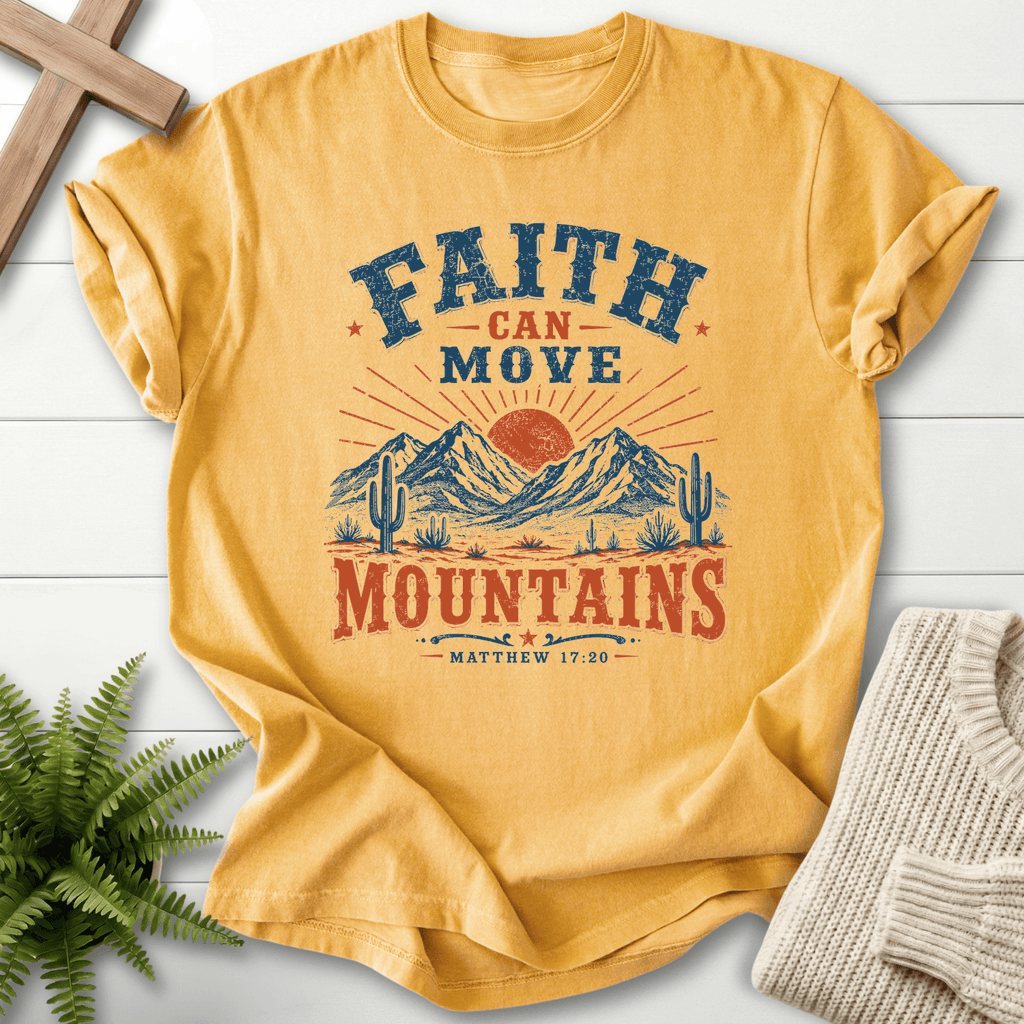 Faith Can Move Mountains Matt 17 20 T-Shirt in Mustard | She Wears Faith