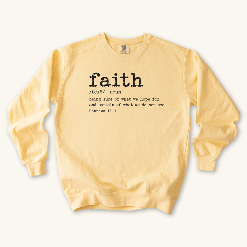 Butter Faith Definition sweatshirt flat lay mockup, Hebrews 11:1 Christian apparel for women