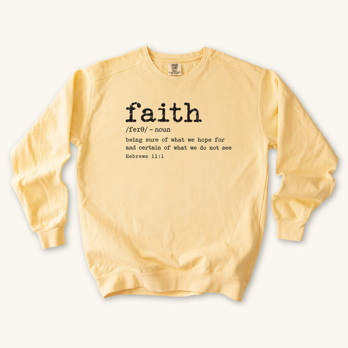 Butter Faith Definition sweatshirt flat lay mockup, Hebrews 11:1 Christian apparel for women