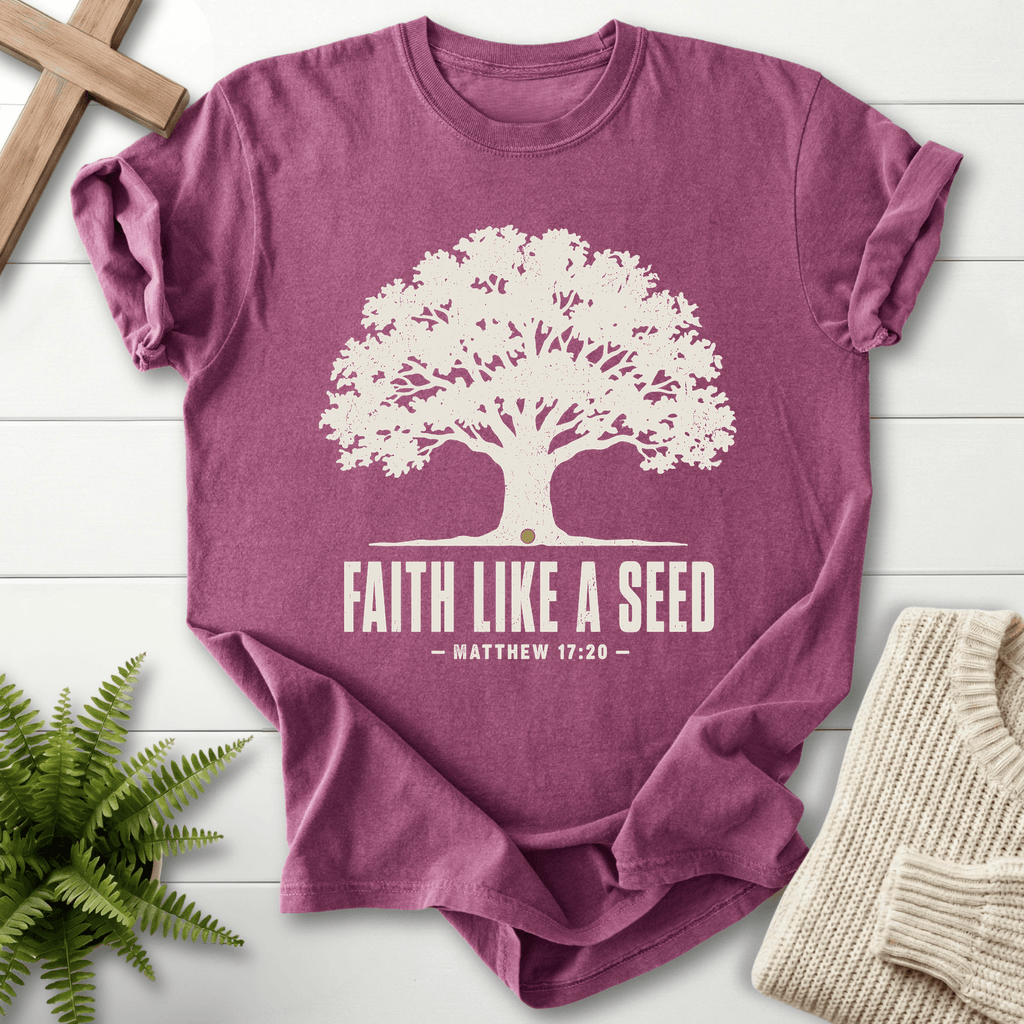 Faith Like a Seed T-Shirt in Berry | She Wears Faith