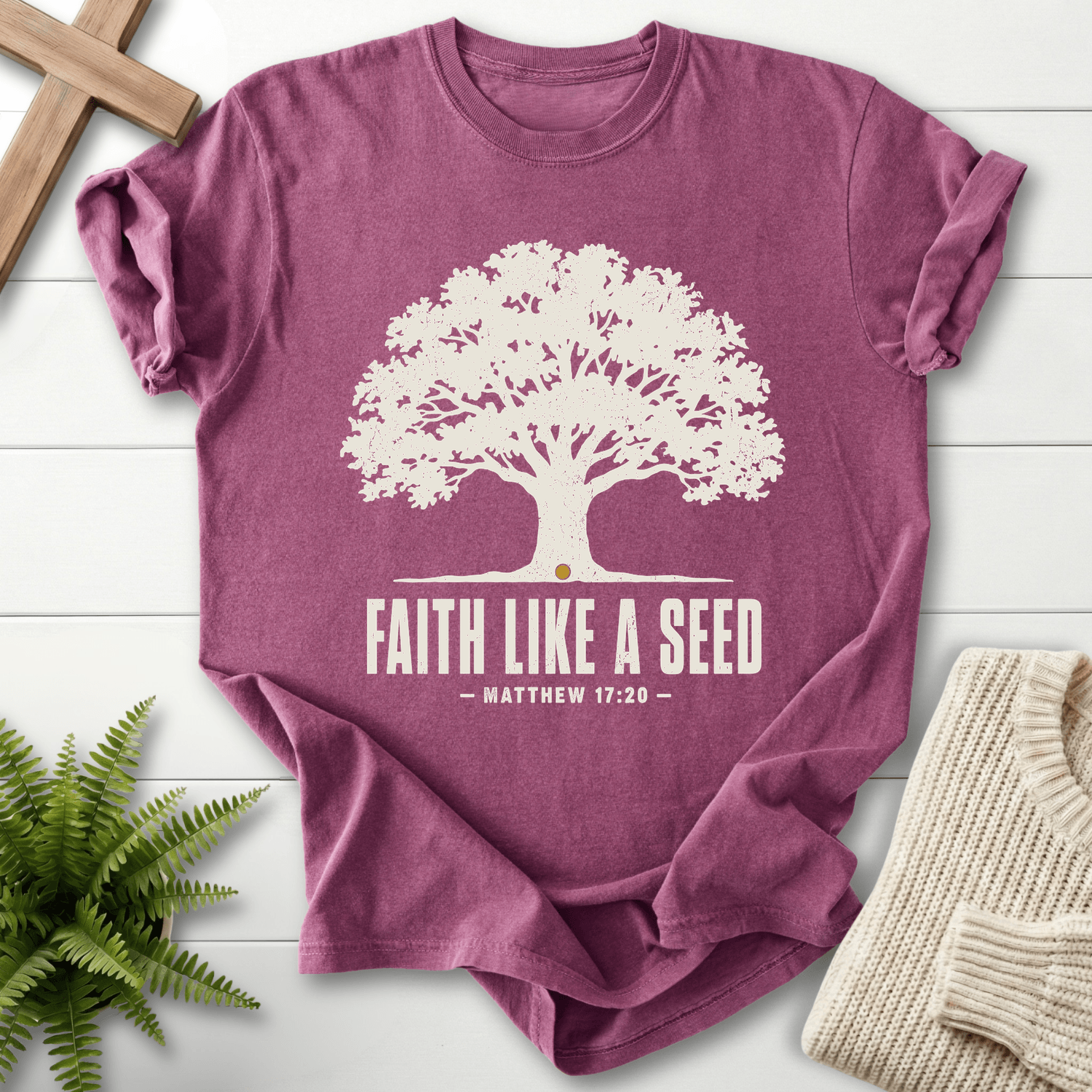 Faith Like a Seed T-Shirt in Berry | She Wears Faith