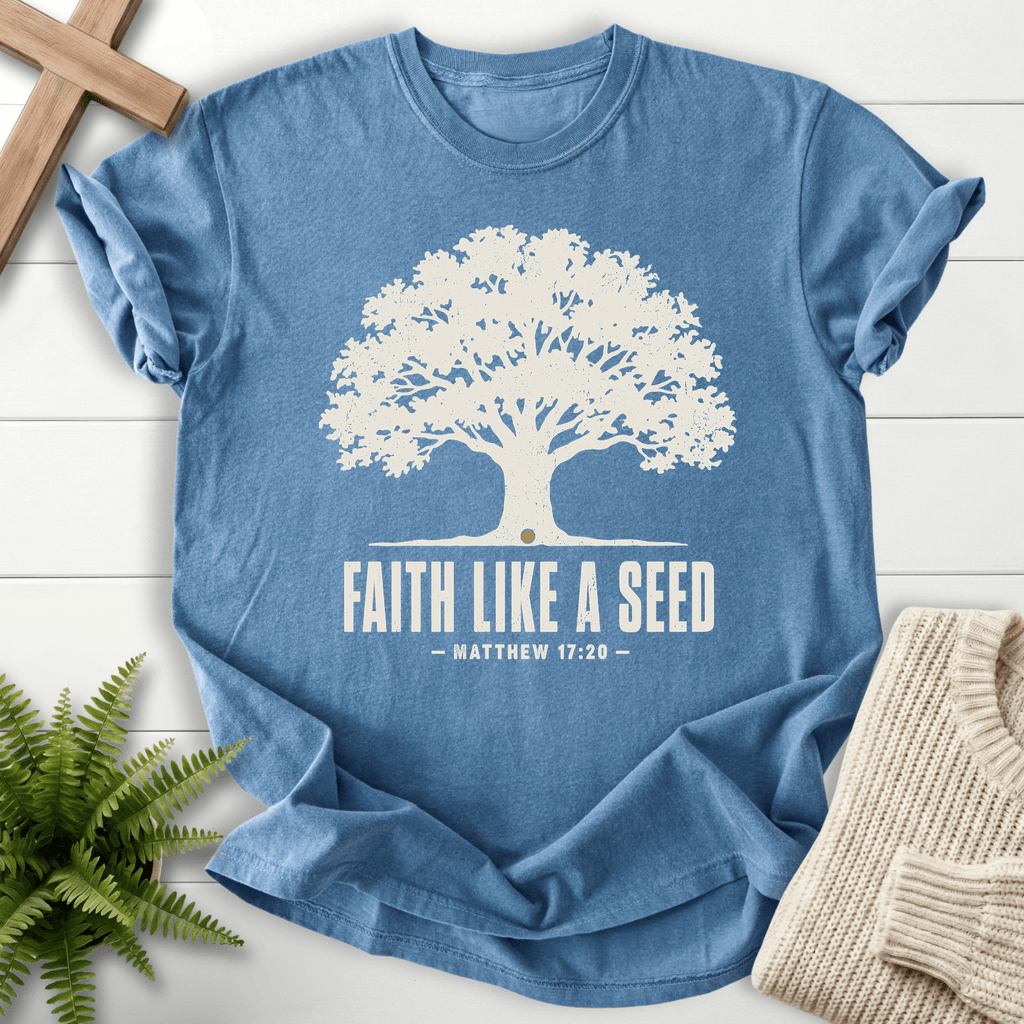 Faith Like a Seed T-Shirt in Blue Jean | She Wears Faith