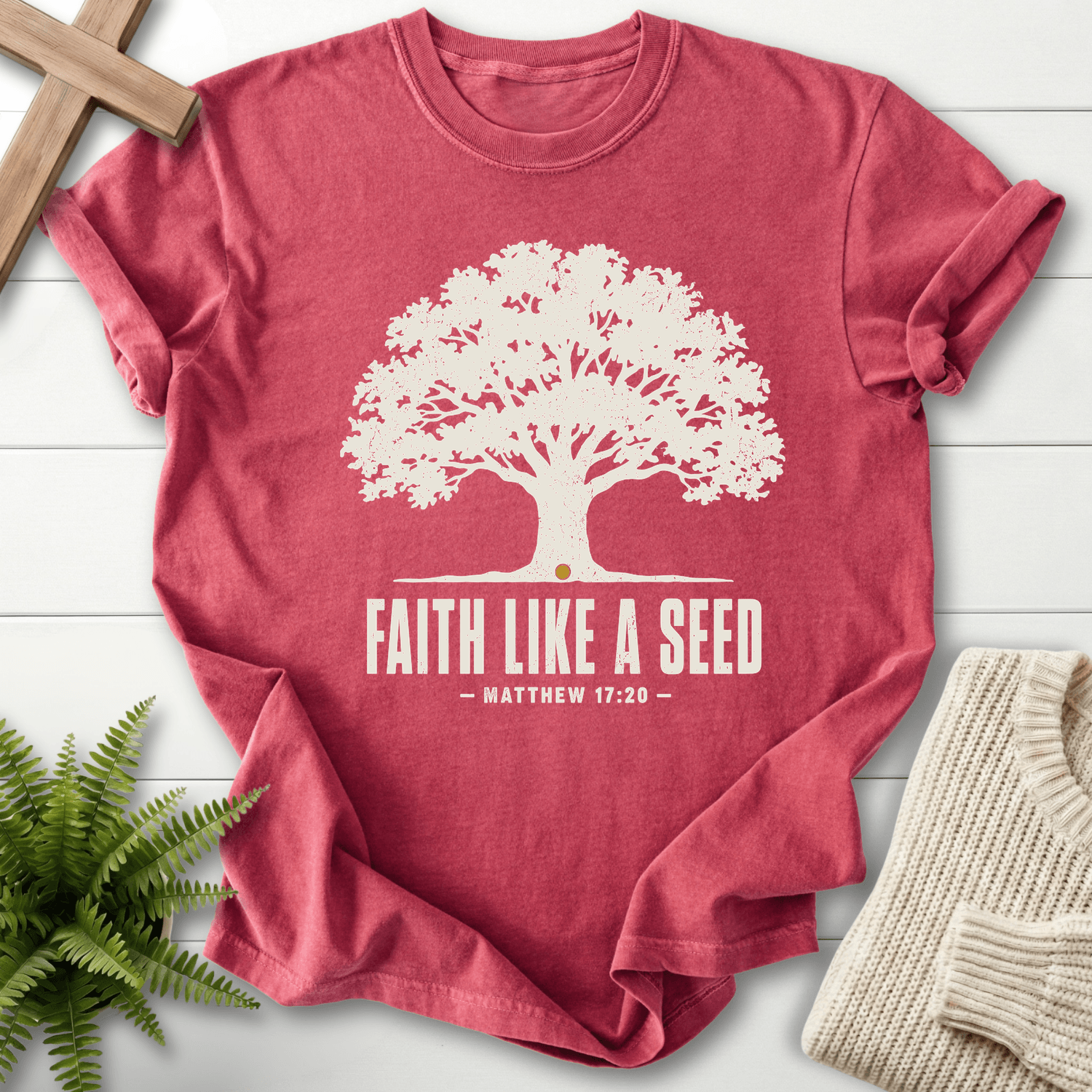 Faith Like a Seed T-Shirt in Crimson | She Wears Faith