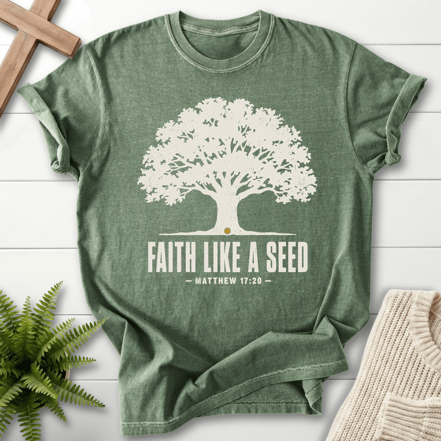 Faith Like a Seed T-Shirt in Moss | She Wears Faith