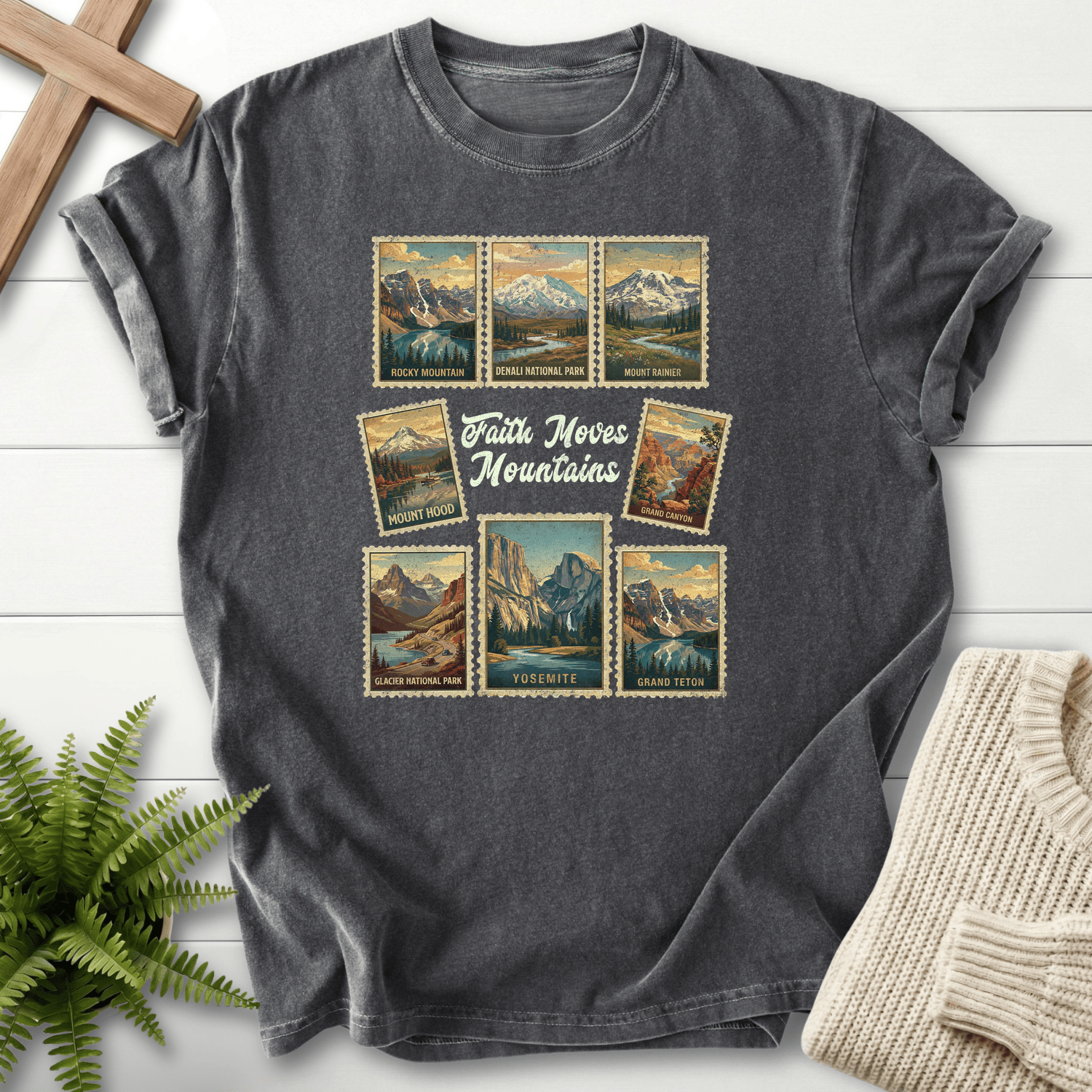 Pepper Christian t-shirt for women with a retro national park stamp collection design, Comfort Colors 1717.