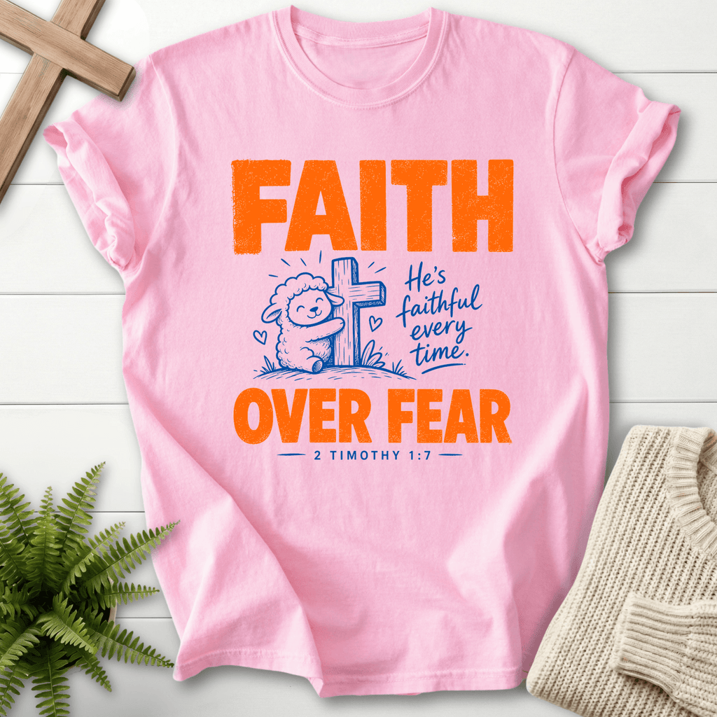 Faith Over Fear Cute Lamb T-Shirt in Blossom | She Wears Faith