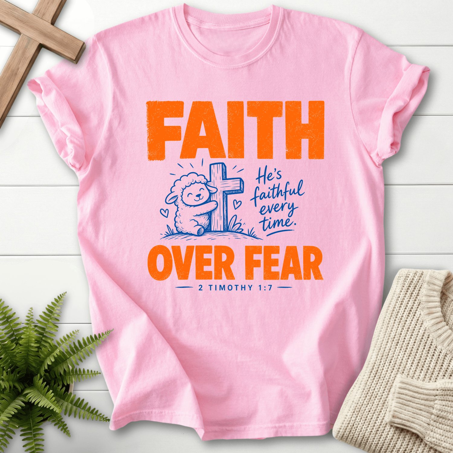 Faith Over Fear Cute Lamb T-Shirt in Blossom | She Wears Faith