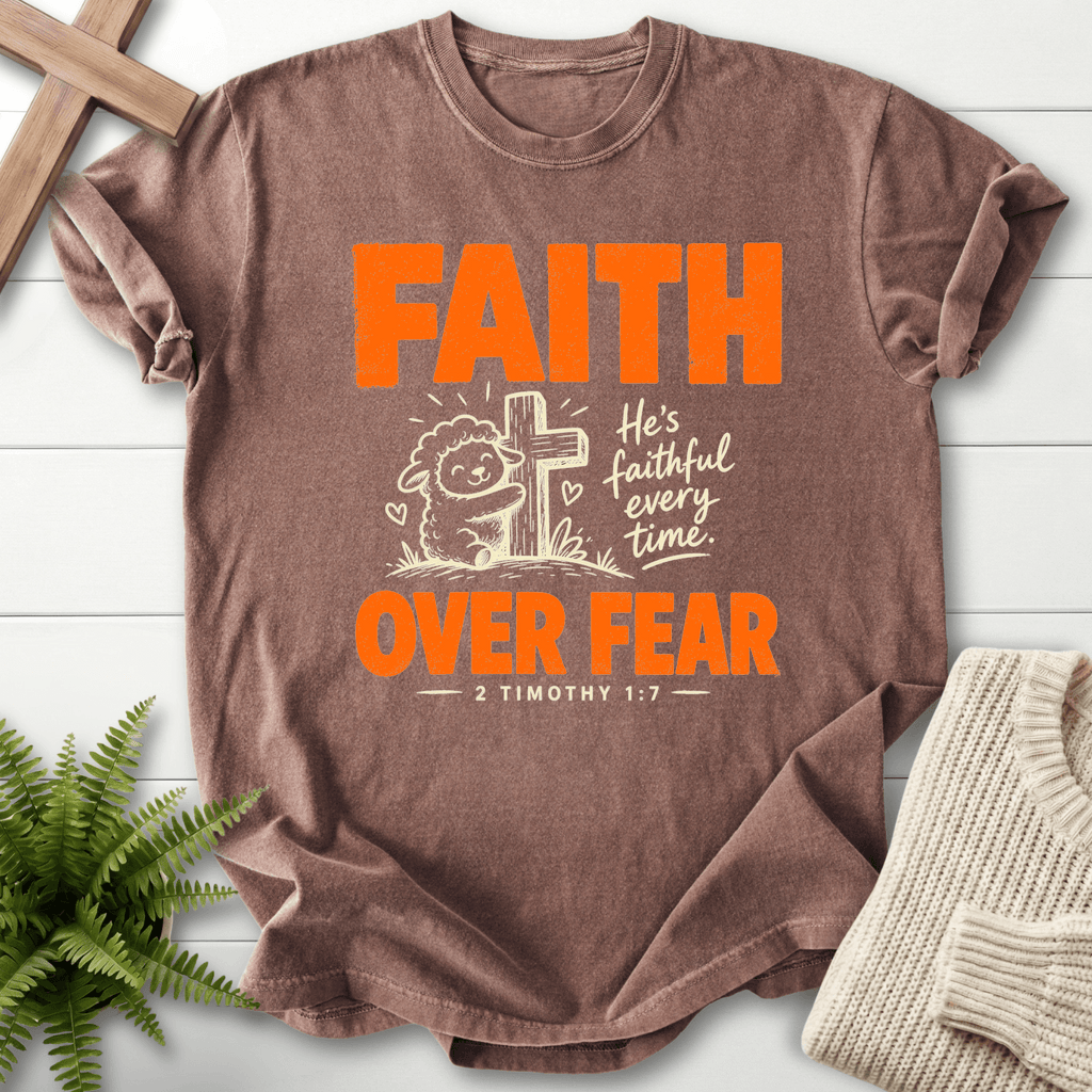 Faith Over Fear Cute Lamb T-Shirt in Espresso | She Wears Faith
