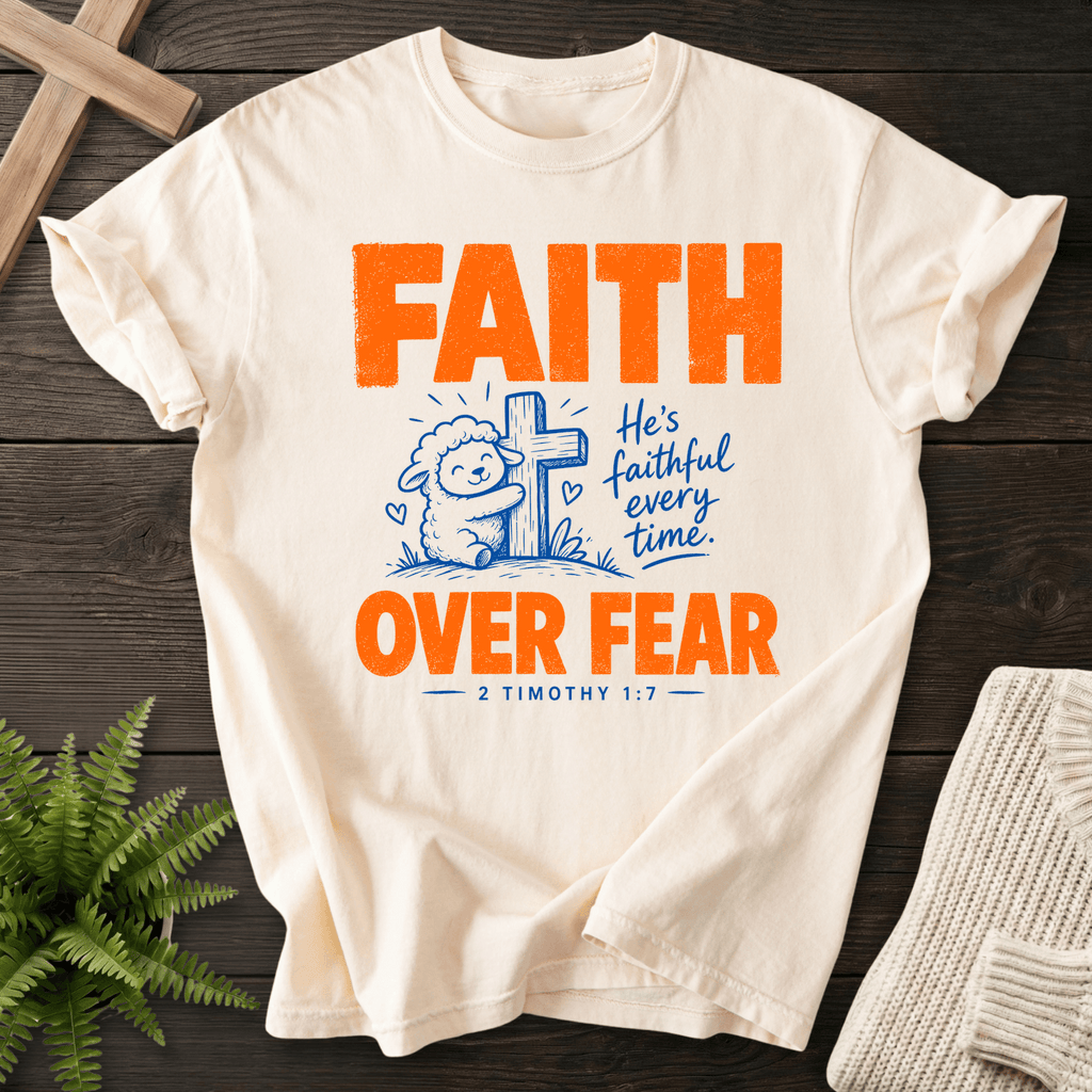 Faith Over Fear Cute Lamb T-Shirt in Ivory | She Wears Faith