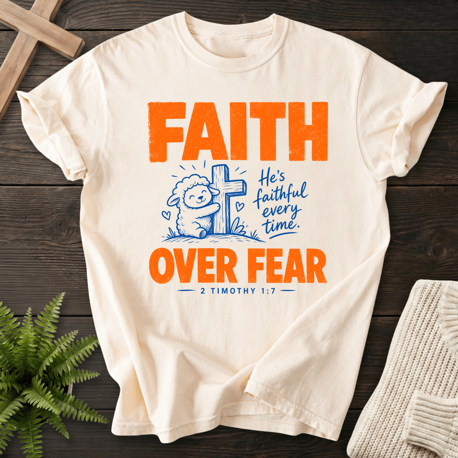 Faith Over Fear Cute Lamb T-Shirt in Ivory | She Wears Faith