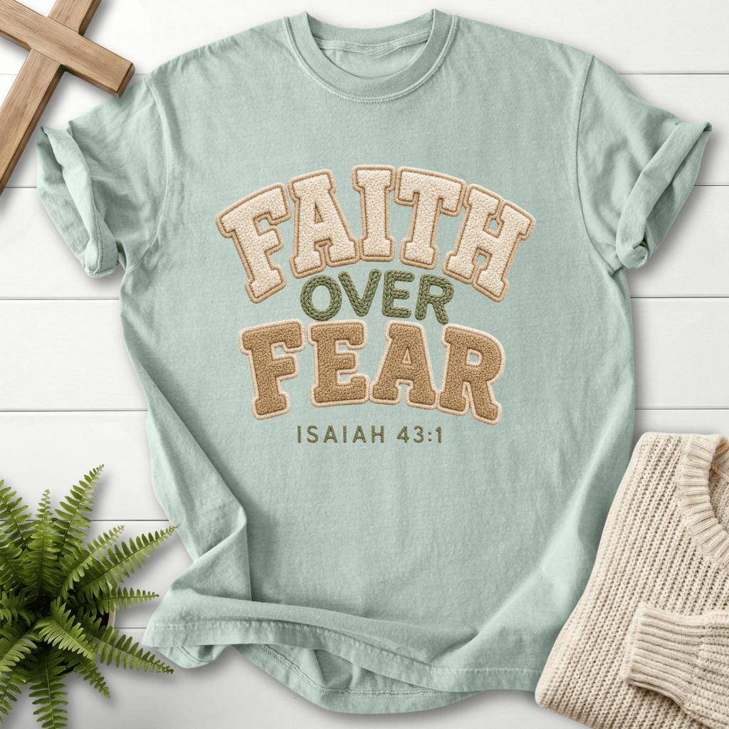 Faith Over Fear Faux Fur Isaiah 43 1 T-Shirt in Bay | She Wears Faith