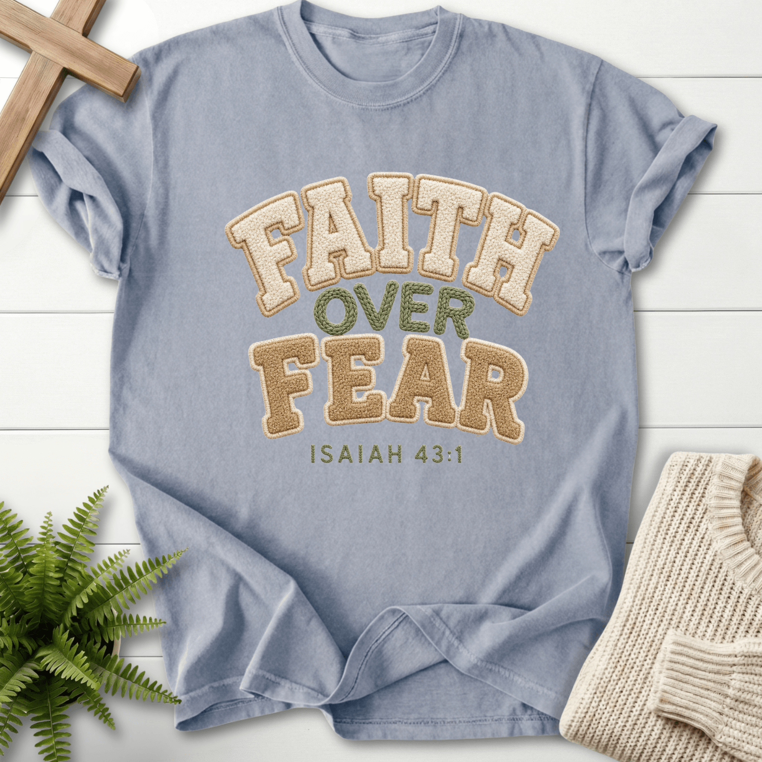 Faith Over Fear Faux Fur Isaiah 43 1 T-Shirt in Granite | She Wears Faith
