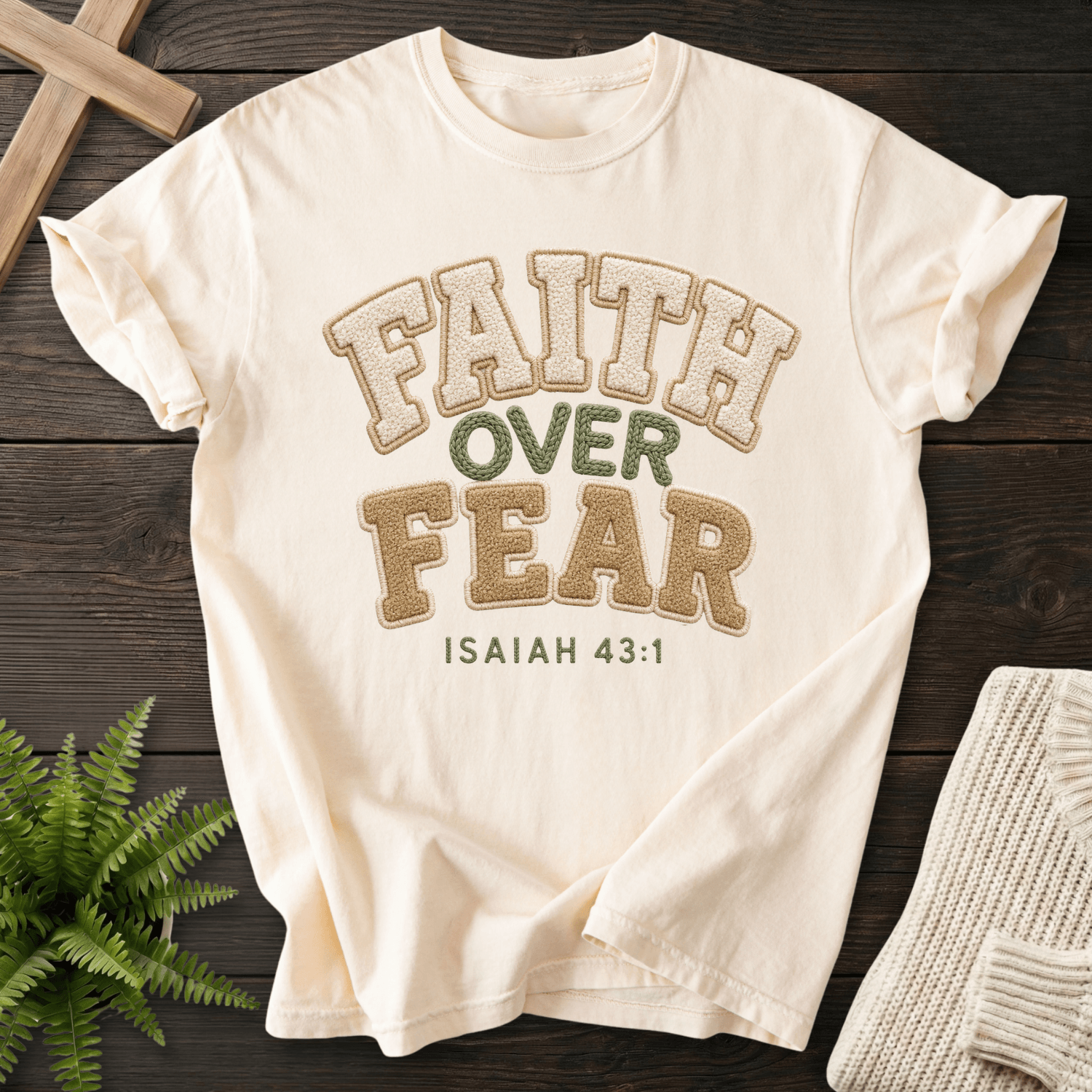 Faith Over Fear Faux Fur Isaiah 43 1 T-Shirt in Ivory | She Wears Faith