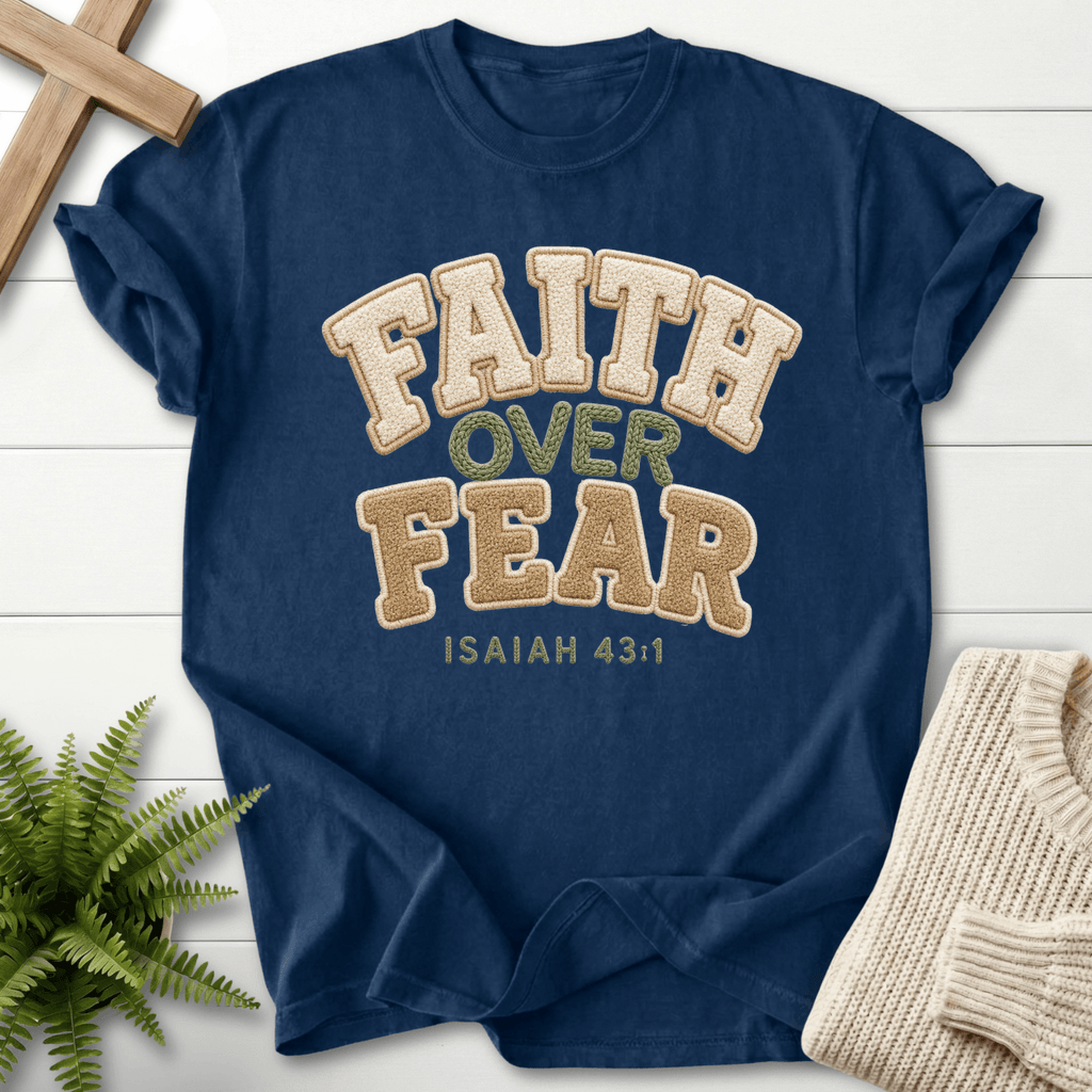 Faith Over Fear Faux Fur Isaiah 43 1 T-Shirt in Navy | She Wears Faith