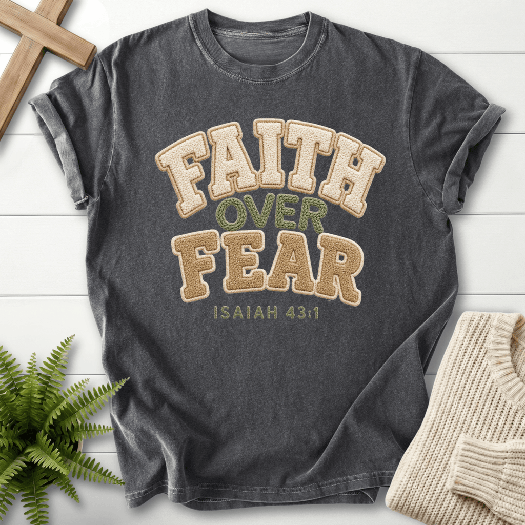 Faith Over Fear Faux Fur Isaiah 43 1 T-Shirt in Pepper | She Wears Faith
