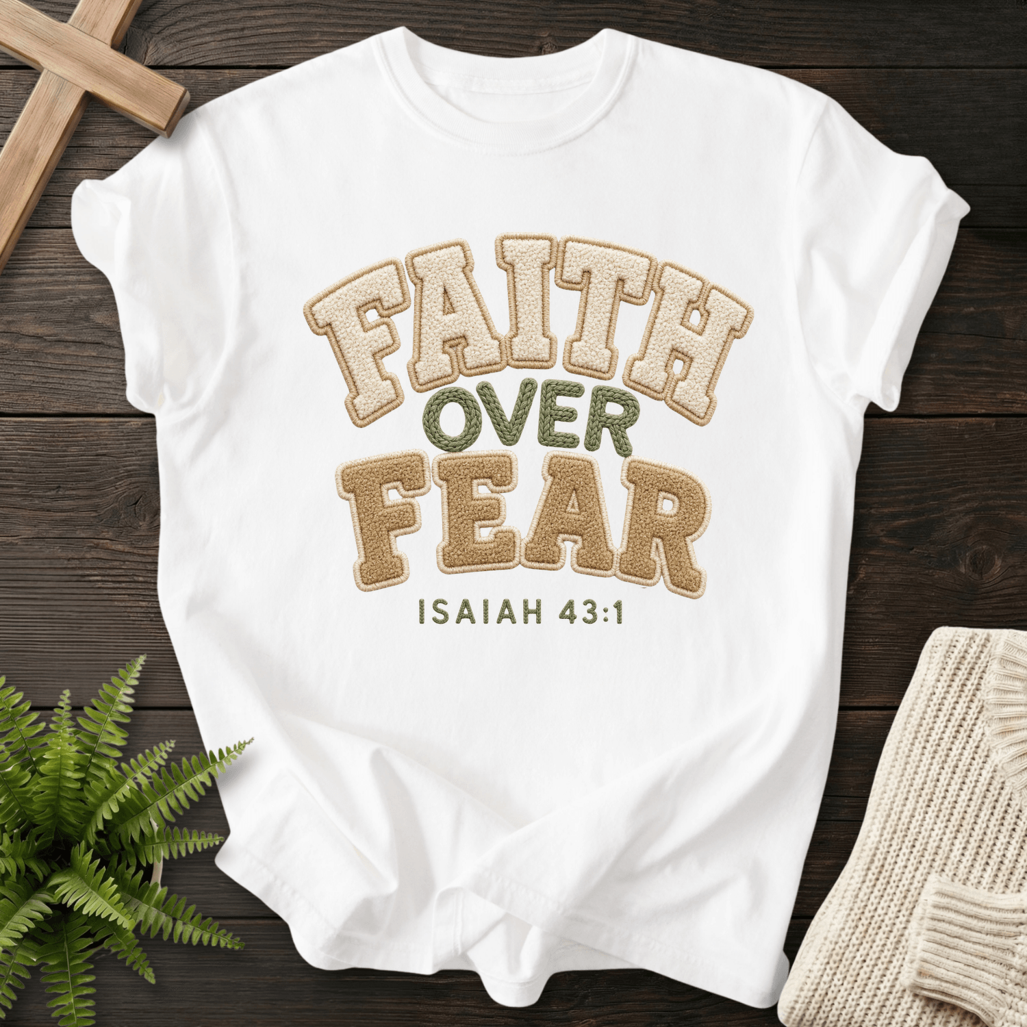 Faith Over Fear Faux Fur Isaiah 43 1 T-Shirt in White | She Wears Faith