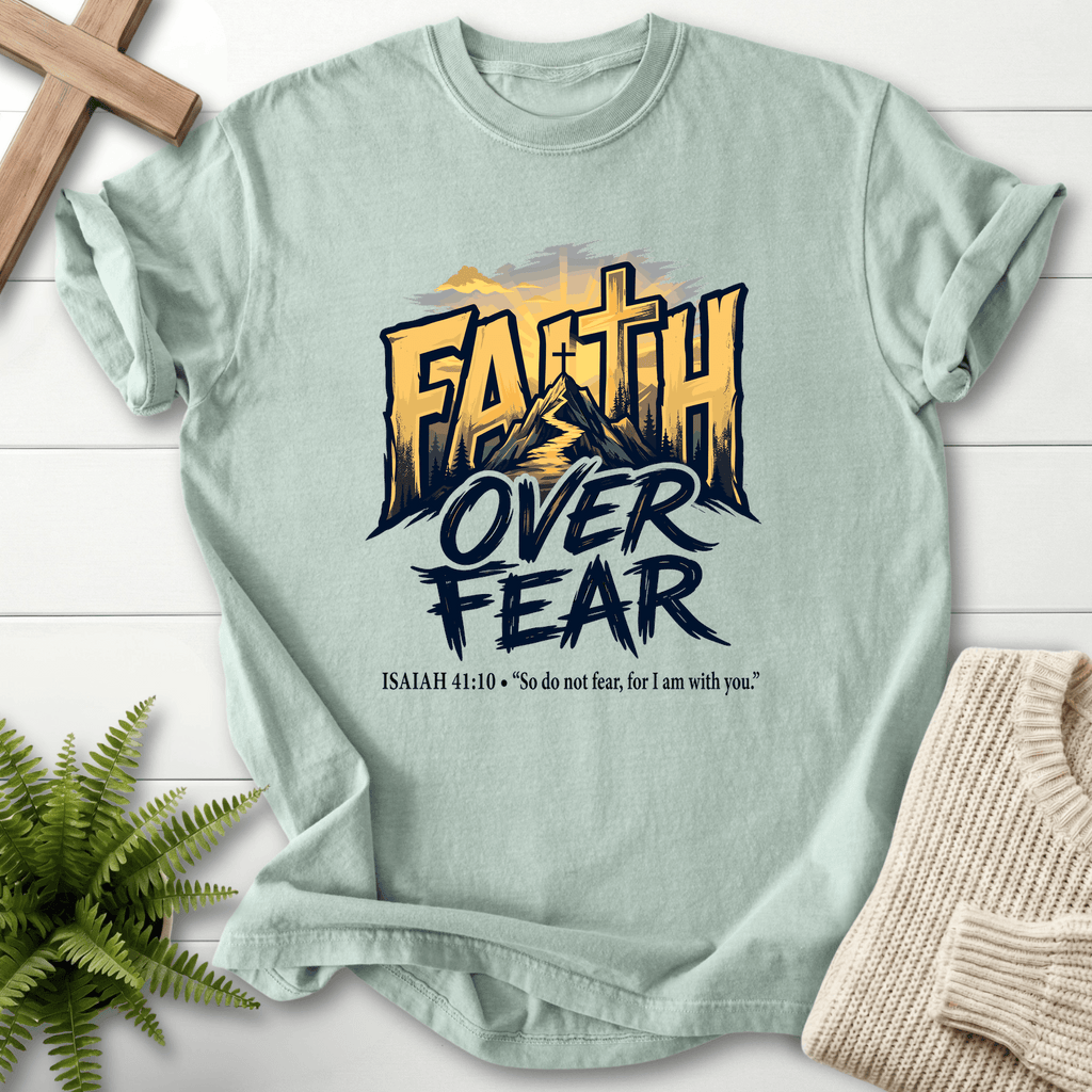 Faith Over Fear Isaiah 41 10 Graphic T-Shirt in Bay | She Wears Faith