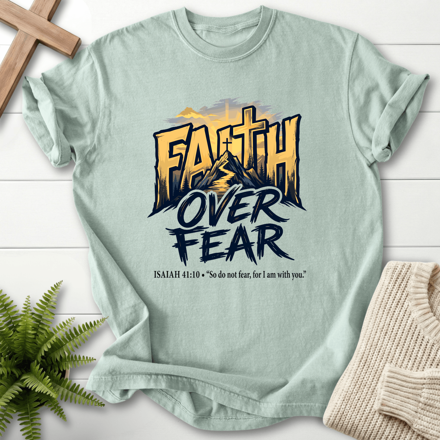 Faith Over Fear Isaiah 41 10 Graphic T-Shirt in Bay | She Wears Faith