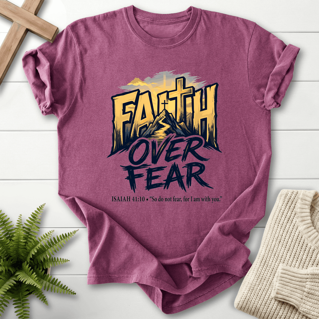 Faith Over Fear Isaiah 41 10 Graphic T-Shirt in Berry | She Wears Faith