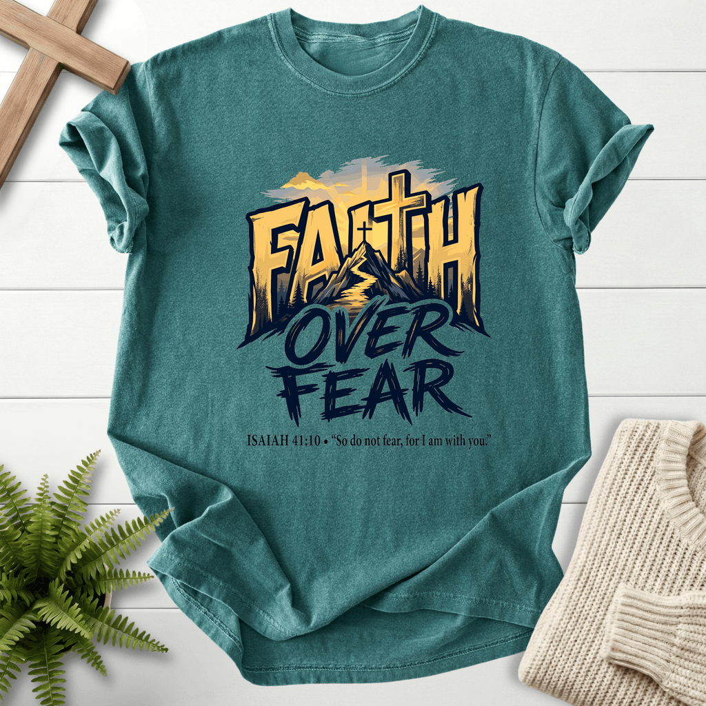 Faith Over Fear Isaiah 41 10 Graphic T-Shirt in Blue Spruce | She Wears Faith