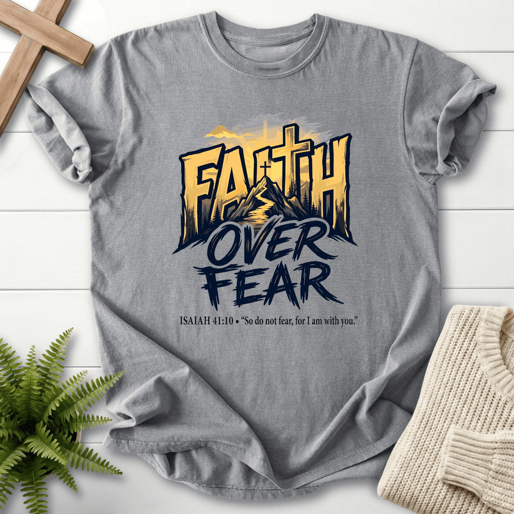Faith Over Fear Isaiah 41 10 Graphic T-Shirt in Grey | She Wears Faith