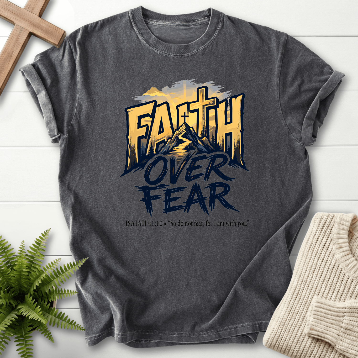 Faith Over Fear Isaiah 41 10 Graphic T-Shirt in Pepper | She Wears Faith