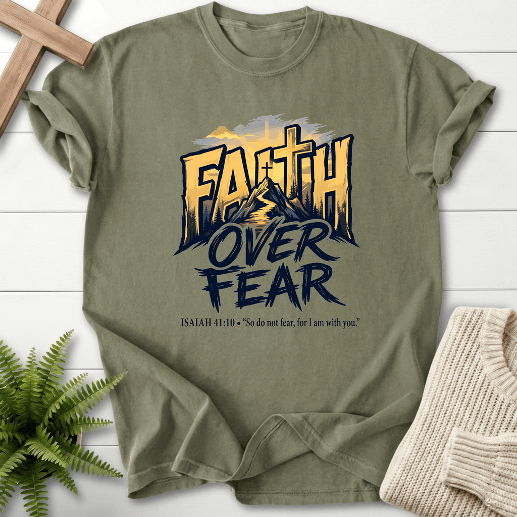 Faith Over Fear Isaiah 41 10 Graphic T-Shirt in Sage | She Wears Faith