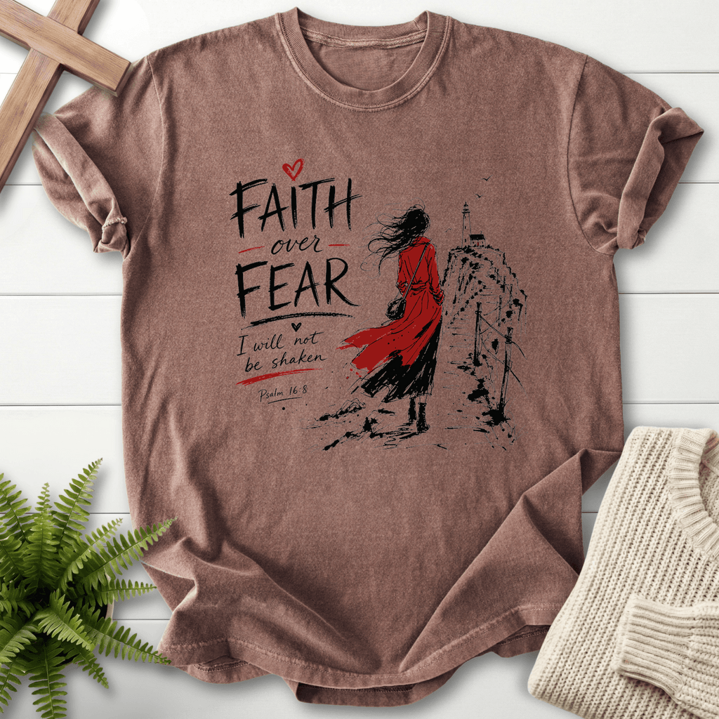 Faith Over Fear Psalm 16:8 T-Shirt in Espresso | She Wears Faith