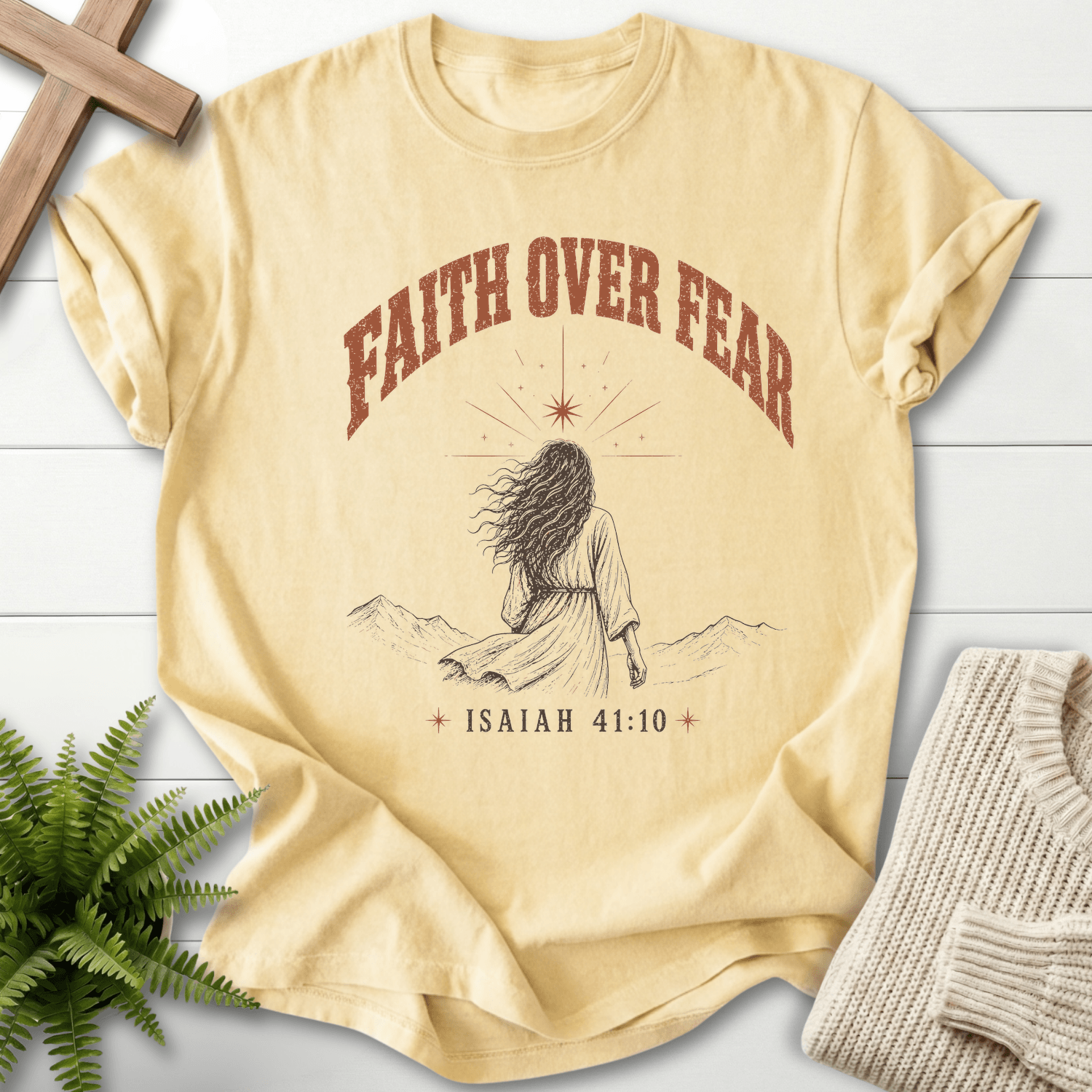 Faith Over Fear Woman of Faith T-Shirt in Banana | She Wears Faith
