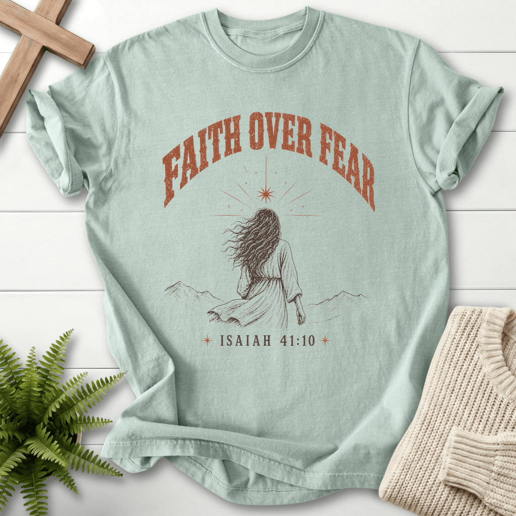 Faith Over Fear Woman of Faith T-Shirt in Bay | She Wears Faith