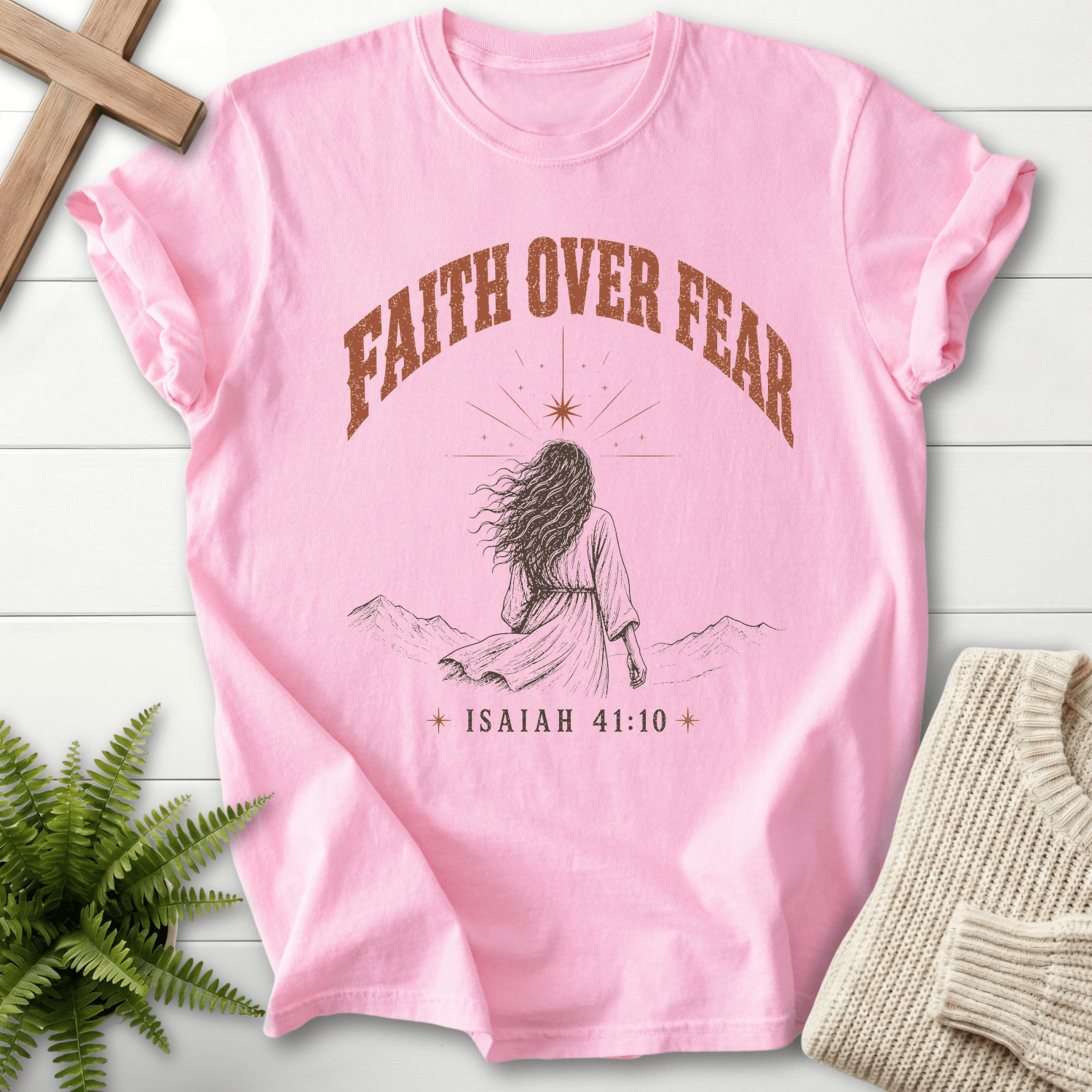 Faith Over Fear Woman of Faith T-Shirt in Blossom | She Wears Faith