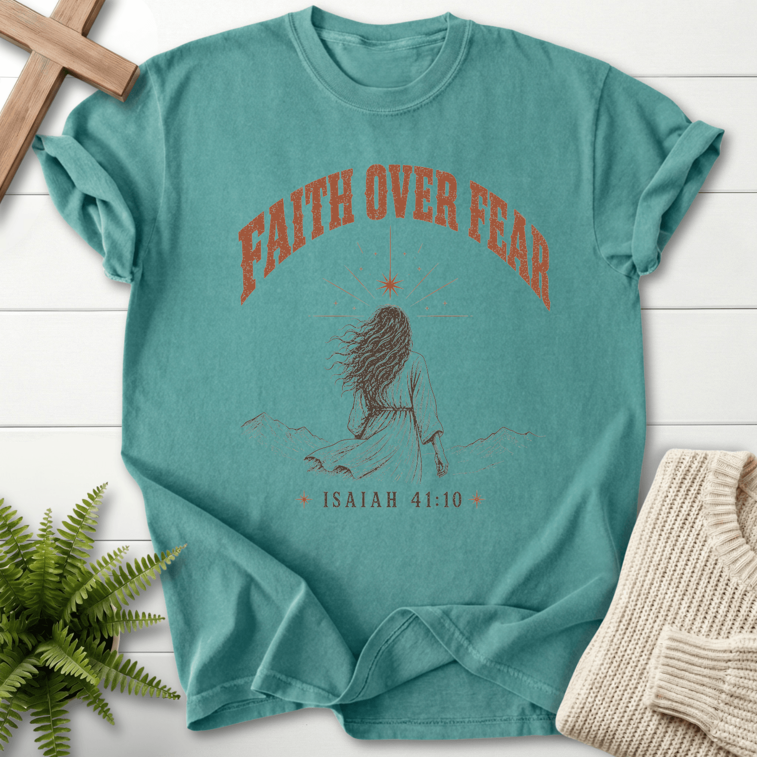 Faith Over Fear Woman of Faith T-Shirt in Chalky Mint | She Wears Faith