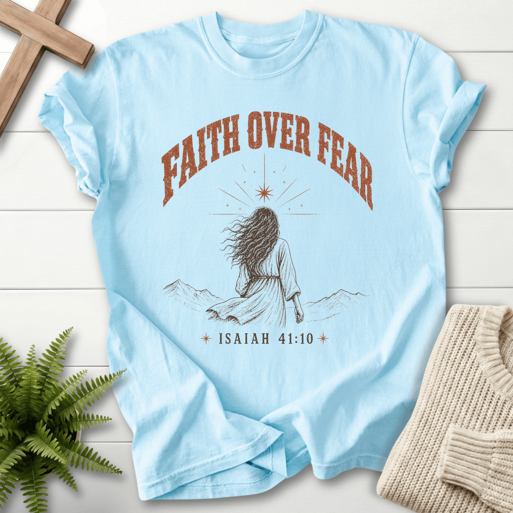 Faith Over Fear Woman of Faith T-Shirt in Chambray | She Wears Faith
