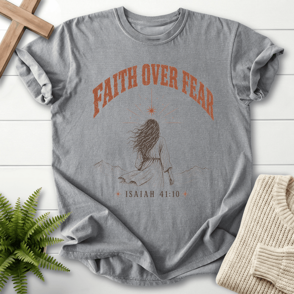 Faith Over Fear Woman of Faith T-Shirt in Grey | She Wears Faith