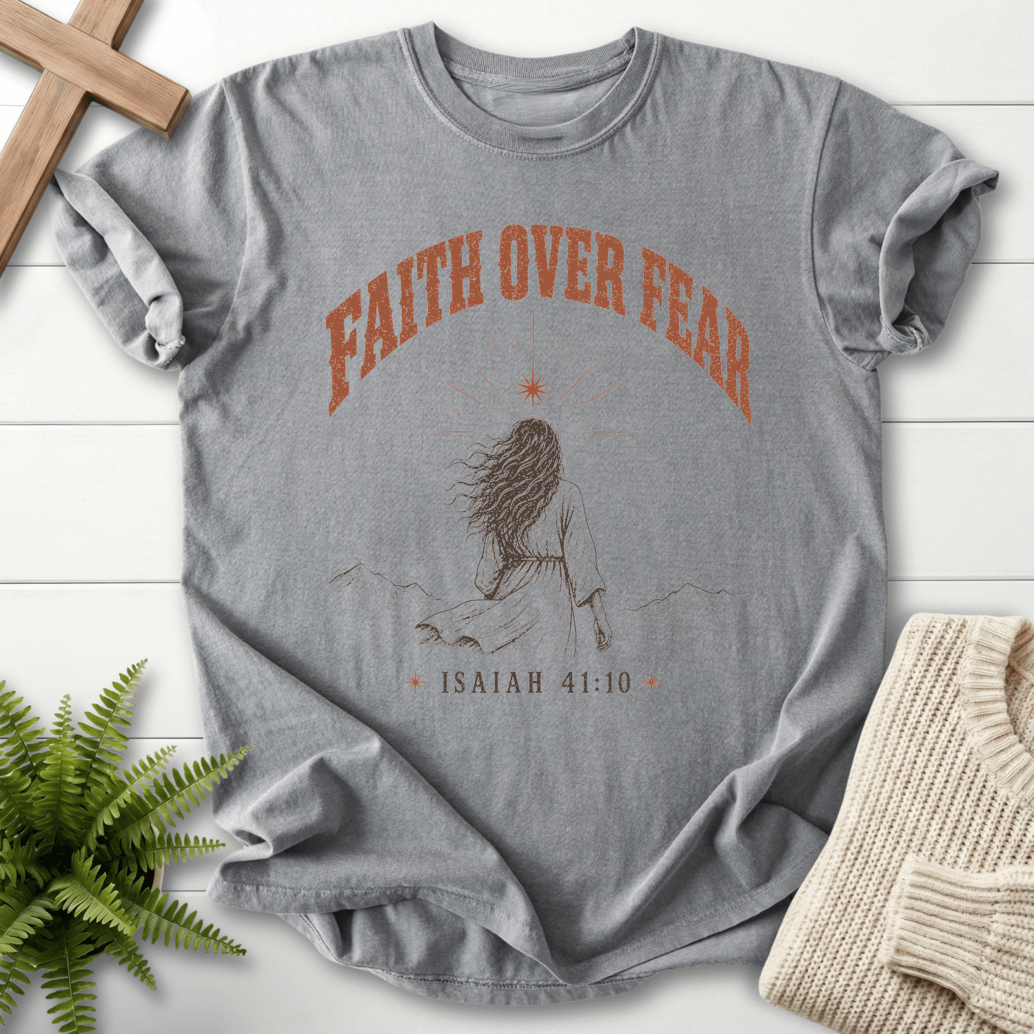 Faith Over Fear Woman of Faith T-Shirt in Grey | She Wears Faith