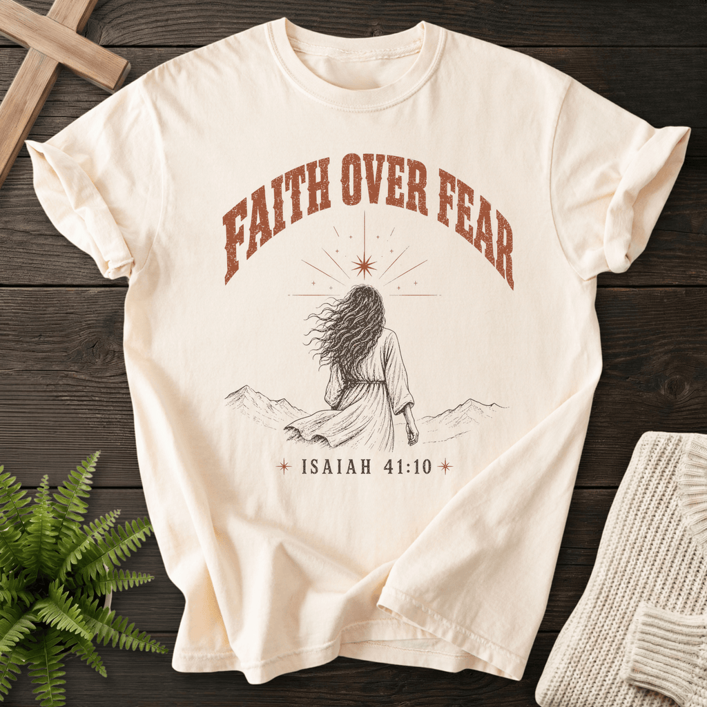 Faith Over Fear Woman of Faith T-Shirt in Ivory | She Wears Faith